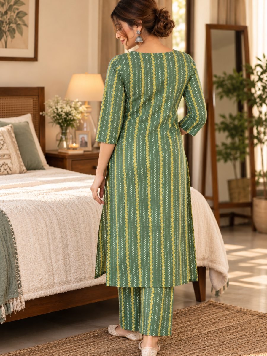 Meher Sage Green Printed Kurta Pant Set