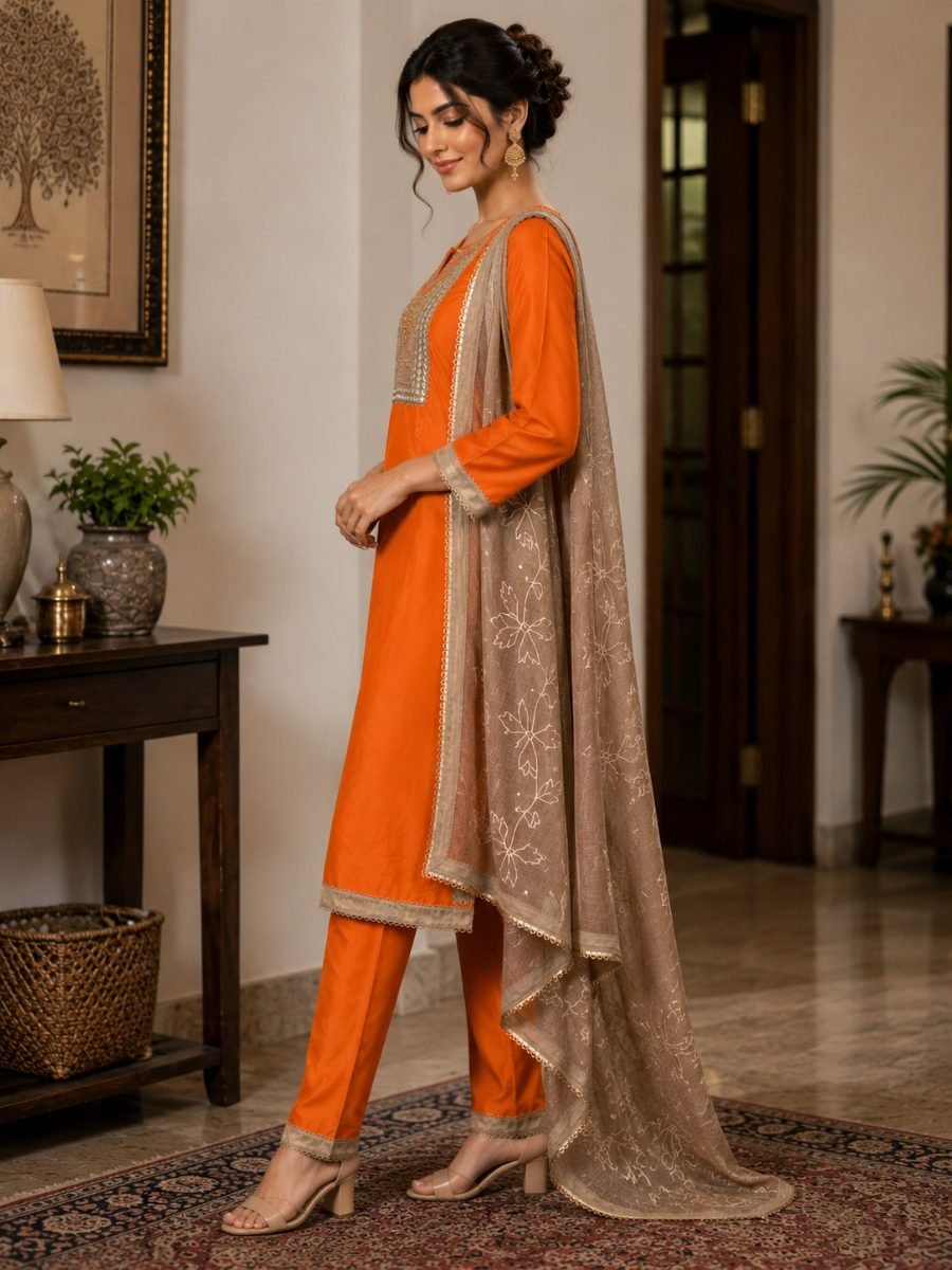 Kesari Mehr Russian Silk 3-Piece Suit Set