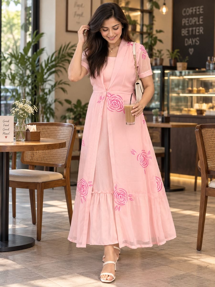 Peach Hand-Painted Chiffon 2-Piece Tiered Dress