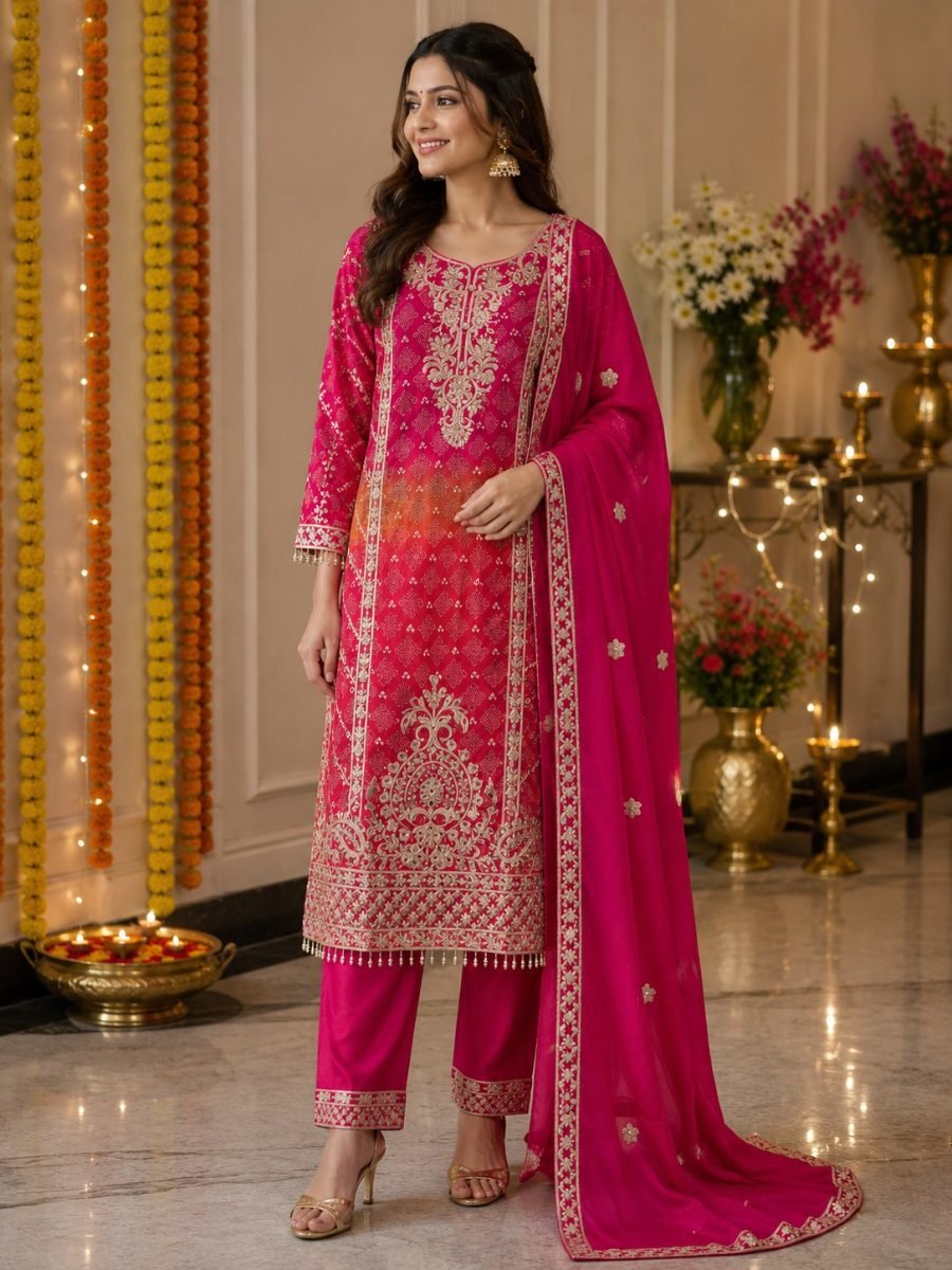 Rani Gulnaar Embroidered Chinnon Pakistani Suit Set