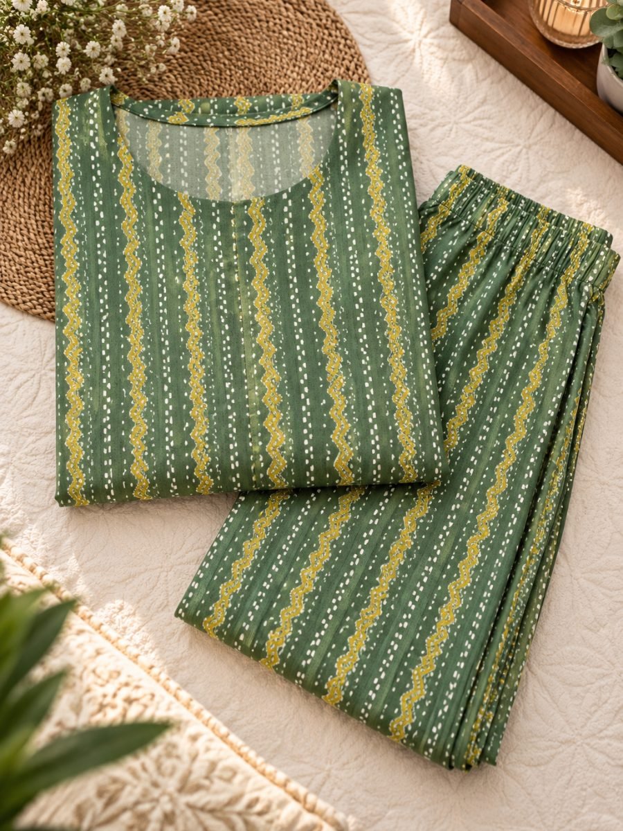 Meher Sage Green Printed Kurta Pant Set