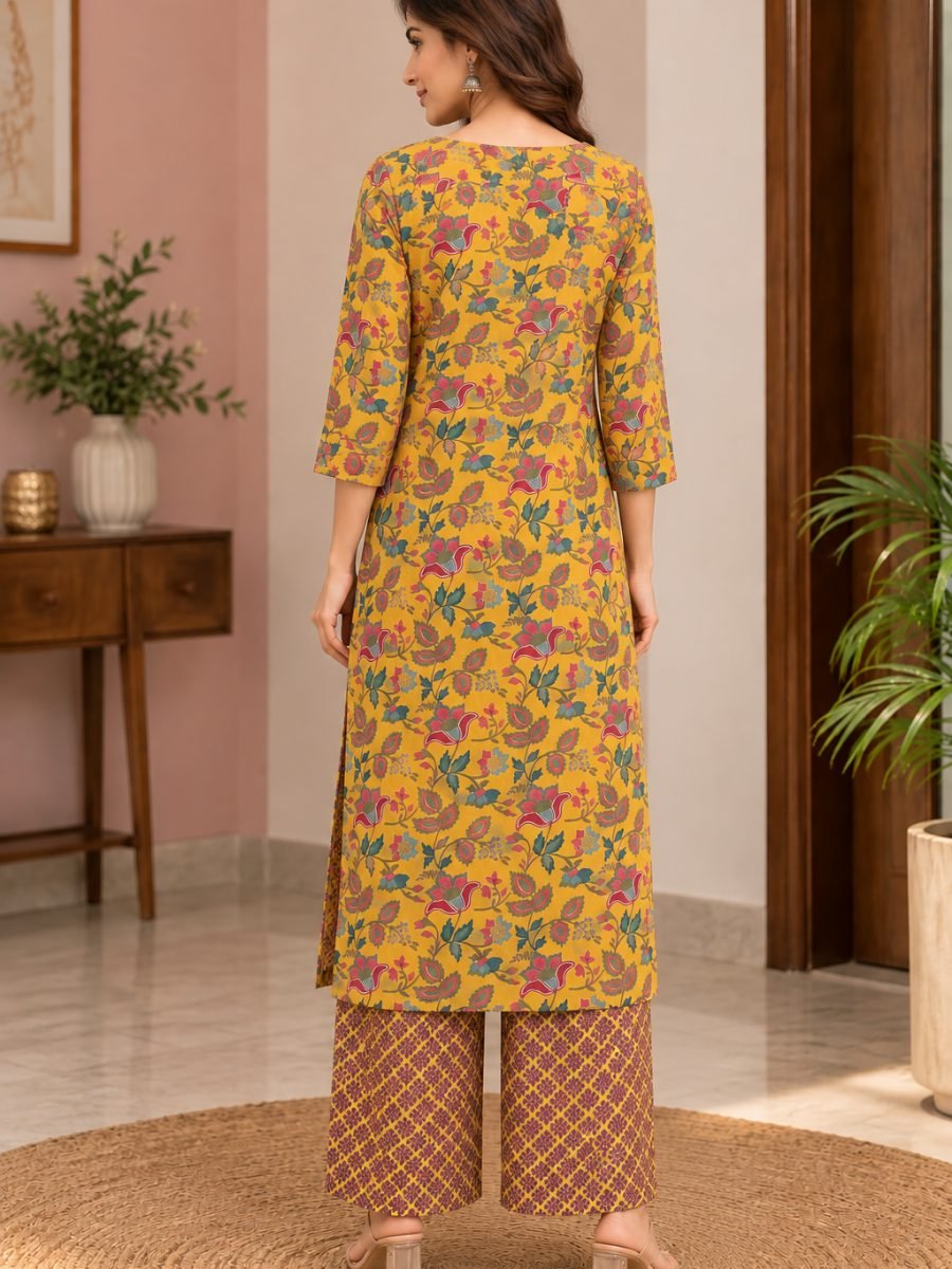 Mustard Bloom Floral Kurta Pant Set