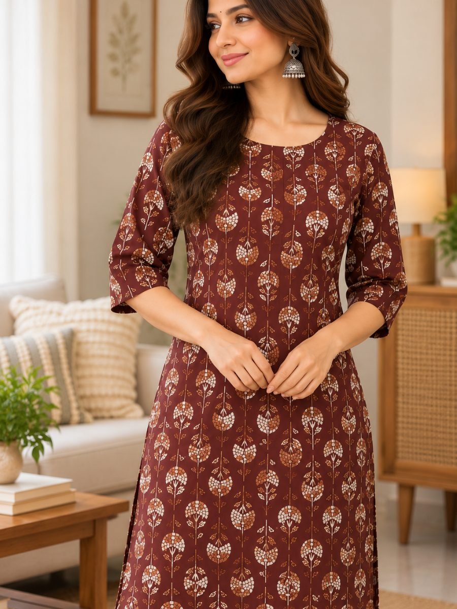 Mahira Maroon Floral Printed Kurta Pant Set