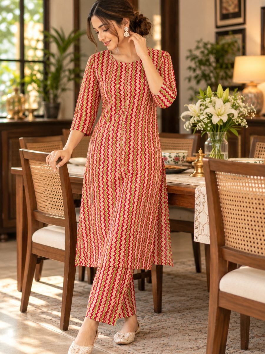 Rangrez Chevron Printed Kurta Pant Set
