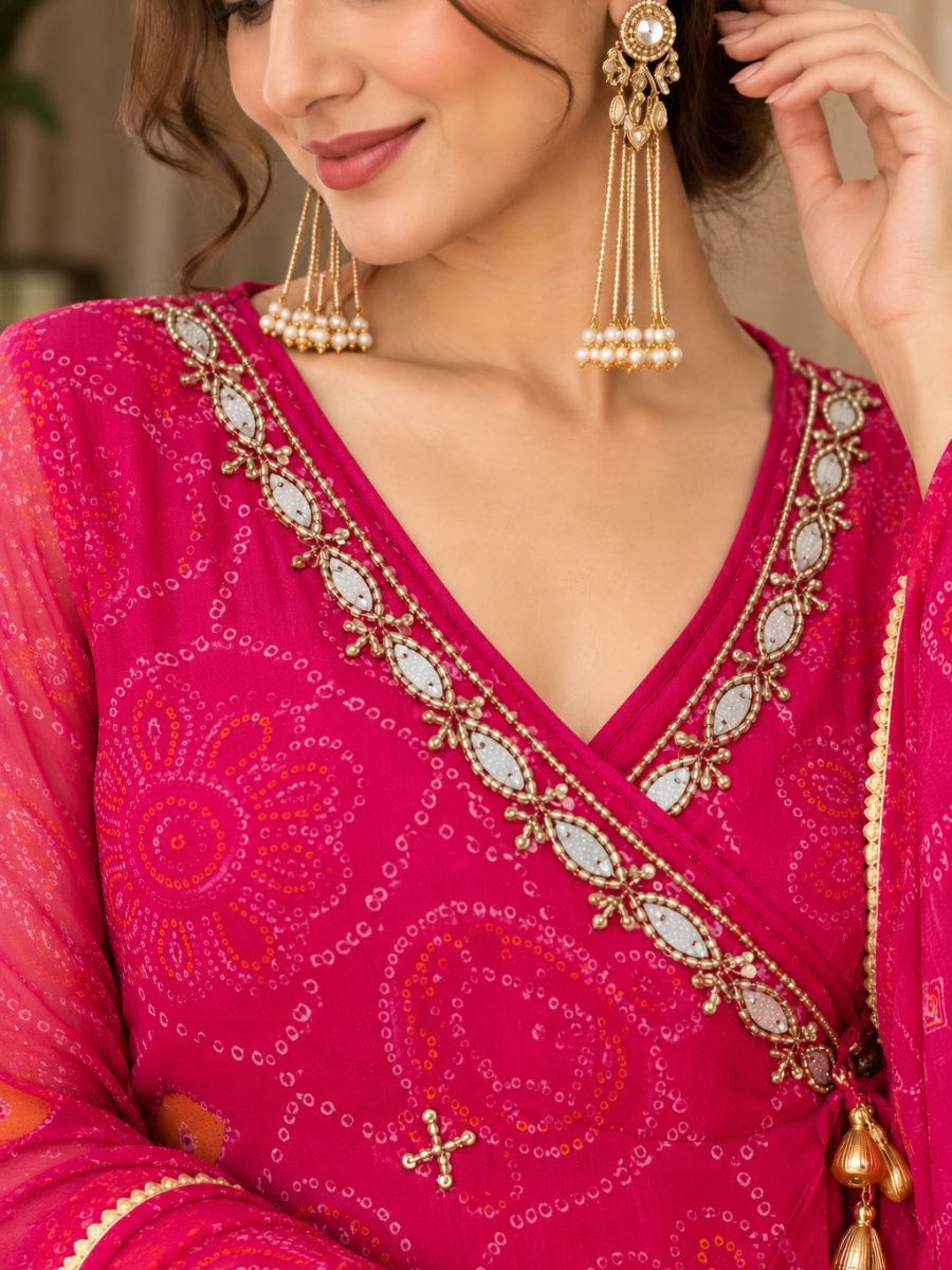 Bandhej Chiffon Angrakha Suit Set