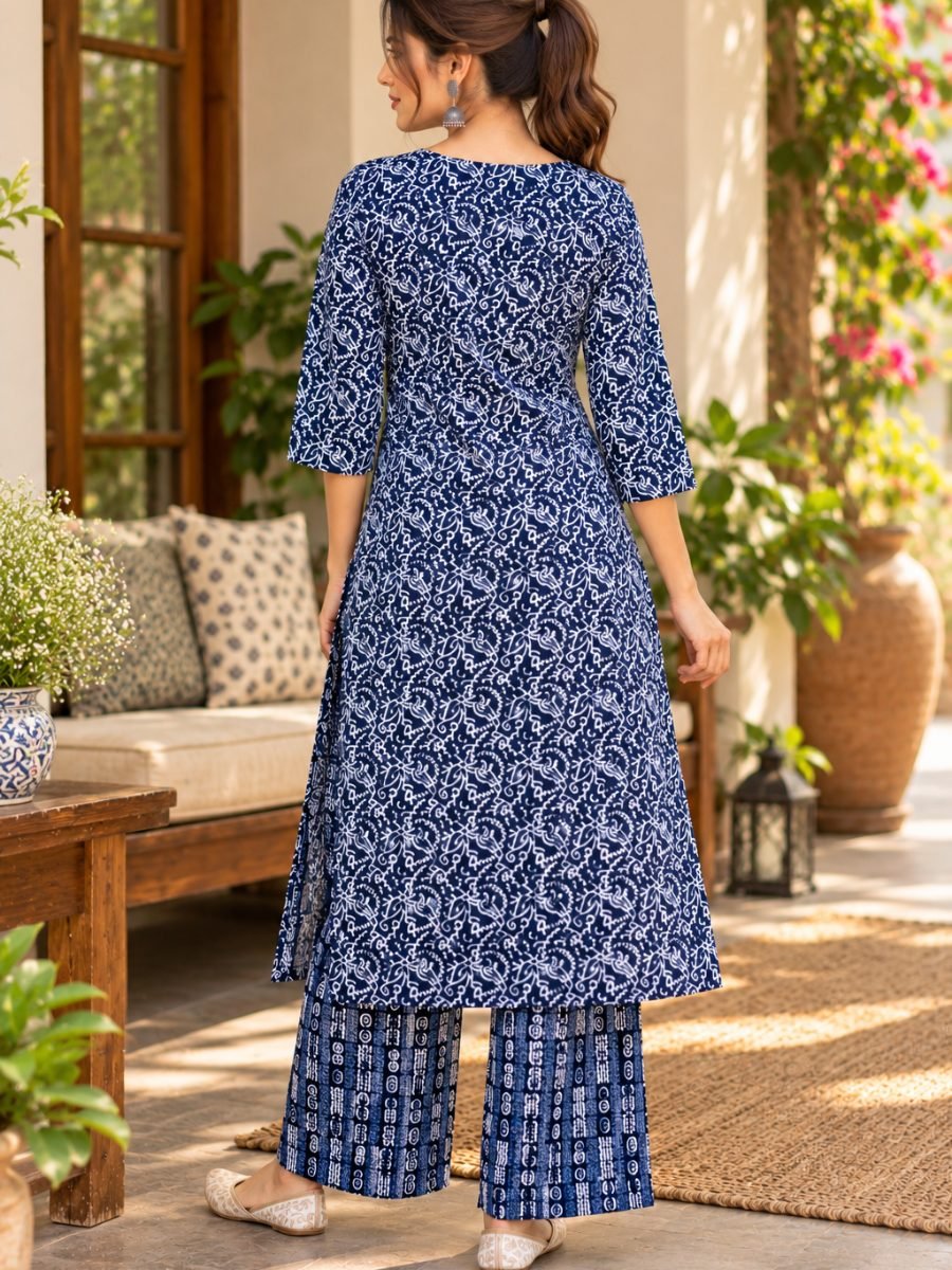 Neelika Indigo Floral Printed Kurta Pant Set