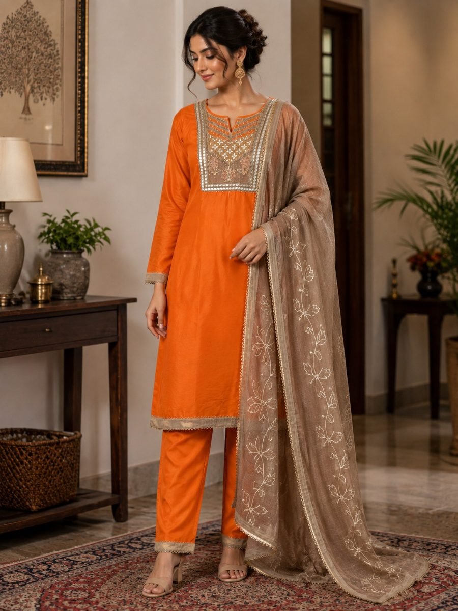 Kesari Mehr Russian Silk 3-Piece Suit Set