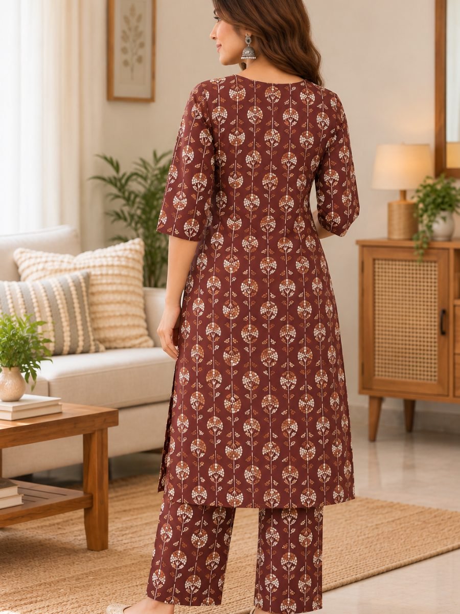 Mahira Maroon Floral Printed Kurta Pant Set