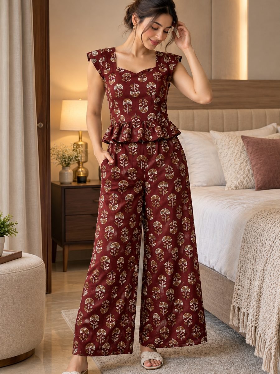 Floral Print Top & Plazzo Pant Co-ord Set