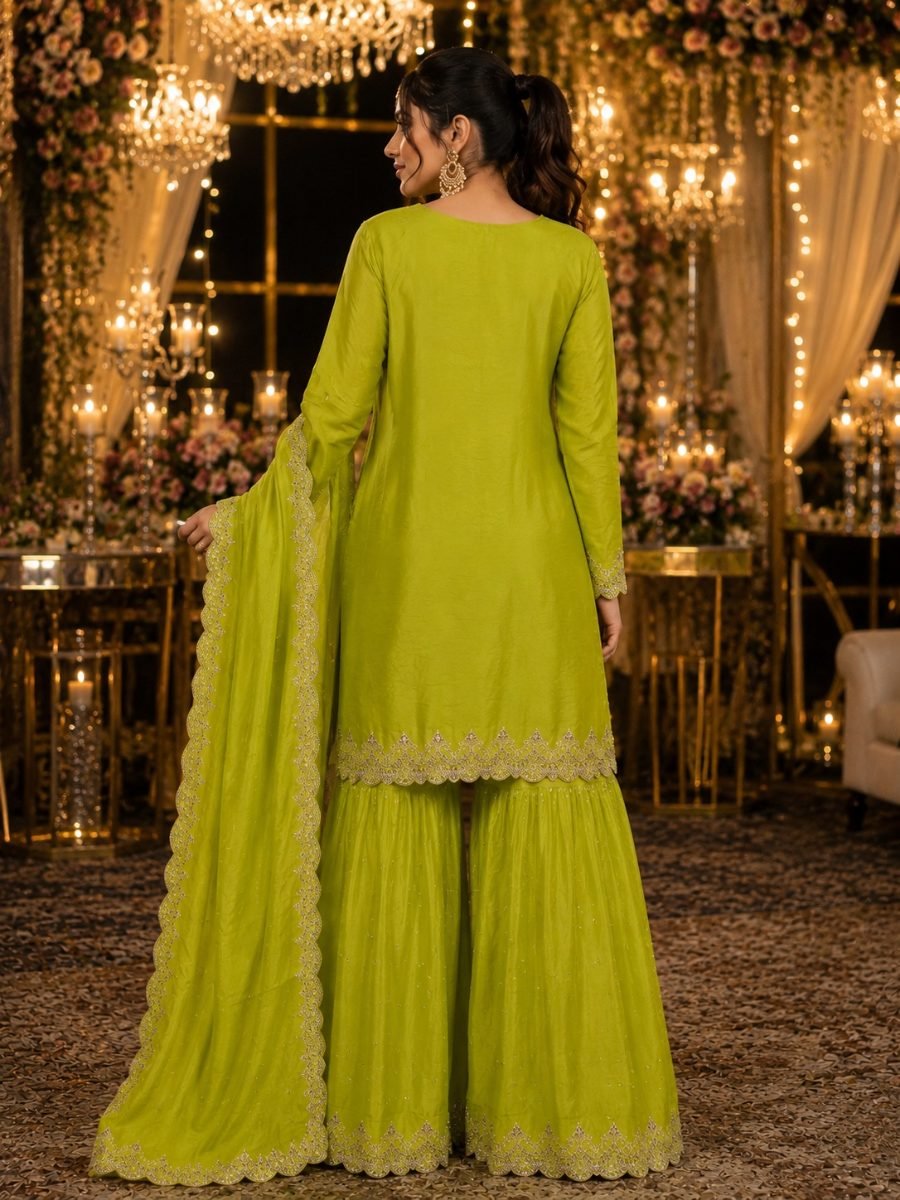 Lime Luxe Embroidered Sharara Suit Set