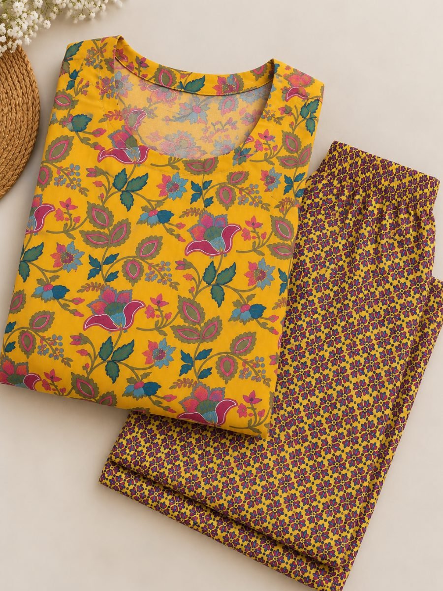 Mustard Bloom Floral Kurta Pant Set