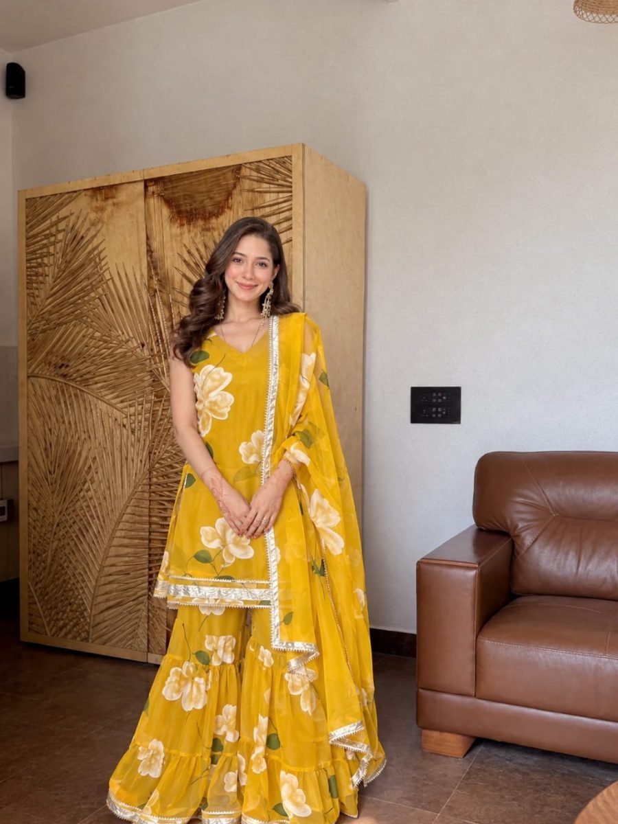 Aurelle Yellow Floral Sharara Set