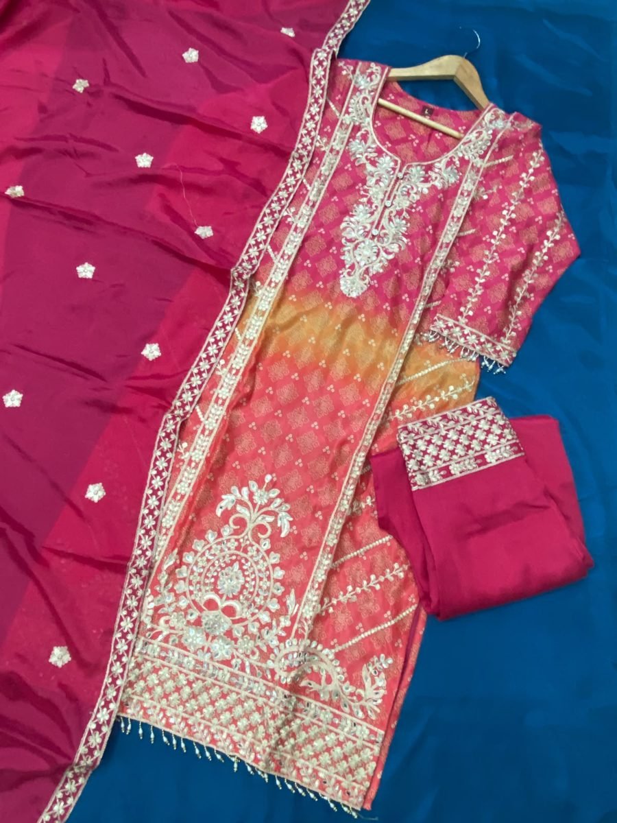 Rani Gulnaar Embroidered Chinnon Pakistani Suit Set