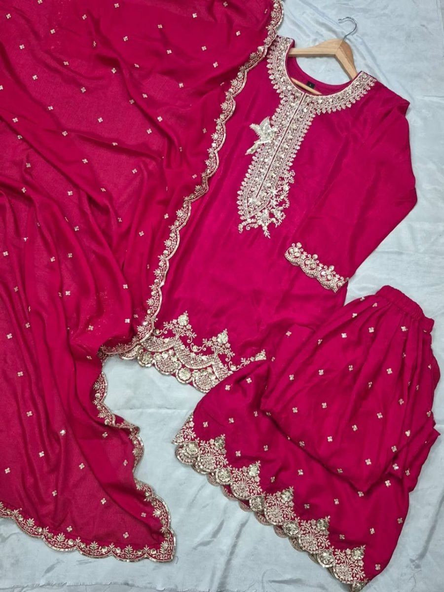 Rani Royale Chinnon Silk Embroidered Sharara Set