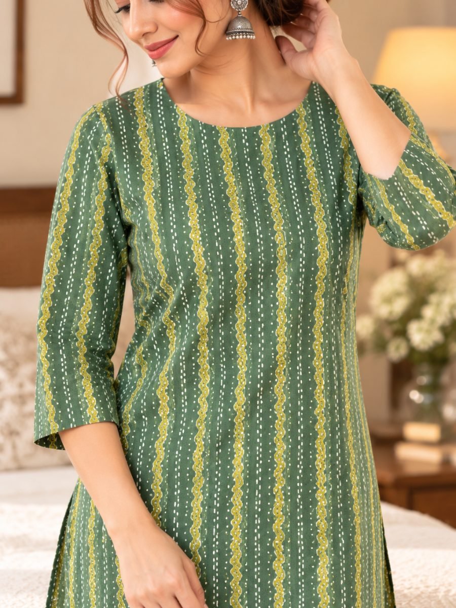 Meher Sage Green Printed Kurta Pant Set