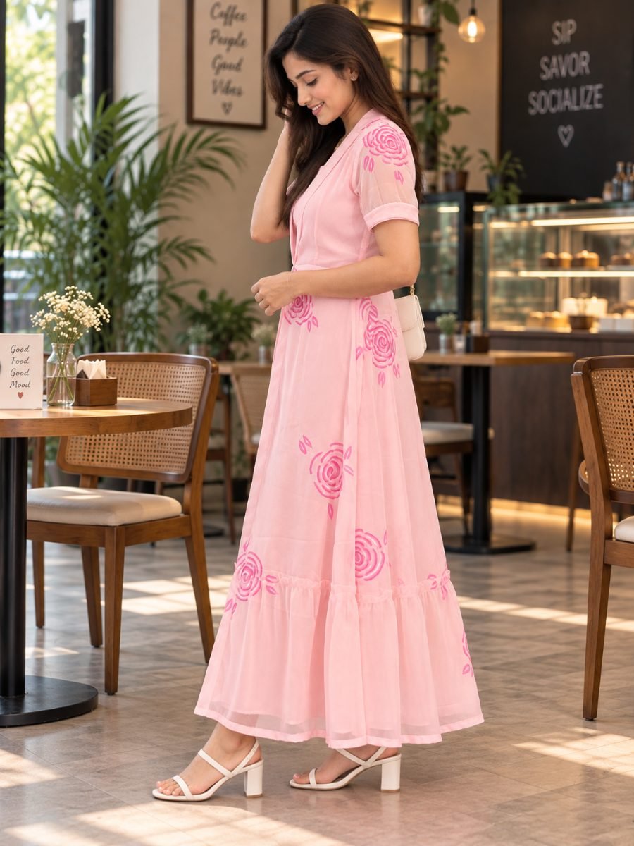 Peach Hand-Painted Chiffon 2-Piece Tiered Dress